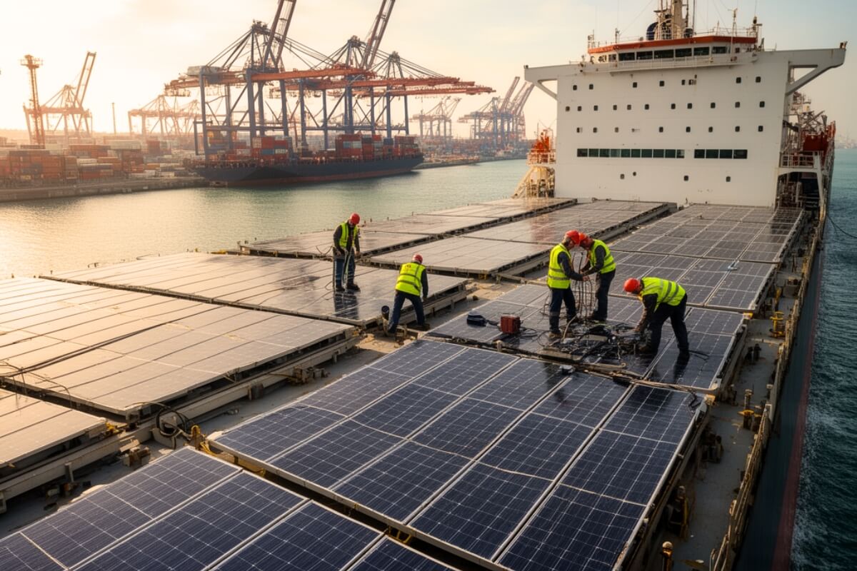 Cargueiro europeu adota painéis solares e corta em 20% o consumo energético